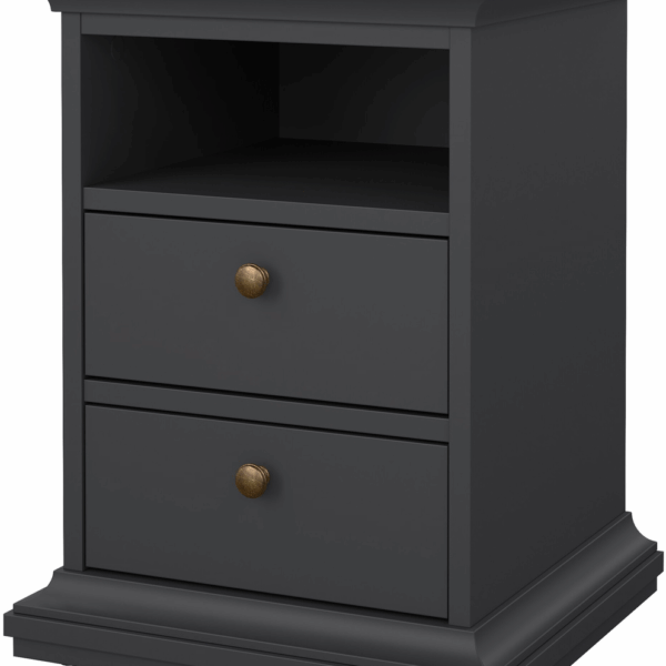 Sengebord/natbord Vesterholm Nora, mat grå - 2 skuffer åbent rum, danskproduceret FSC, H59ÃB44ÃD40 cm